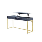 Walnut / Blue / Antique White Art Deco Lift-Top Standing Desk, 1-Person