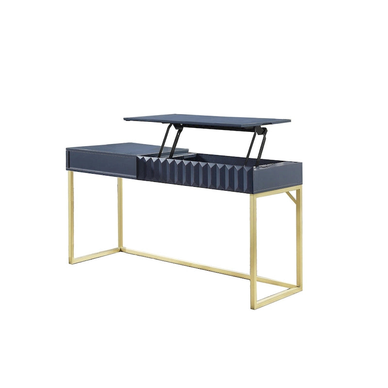 Walnut / Blue / Antique White Art Deco Lift-Top Standing Desk, 1-Person