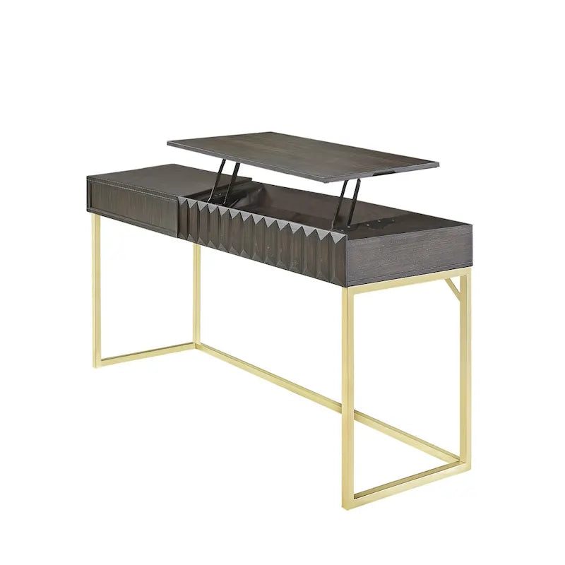 Walnut / Blue / Antique White Art Deco Lift-Top Standing Desk, 1-Person