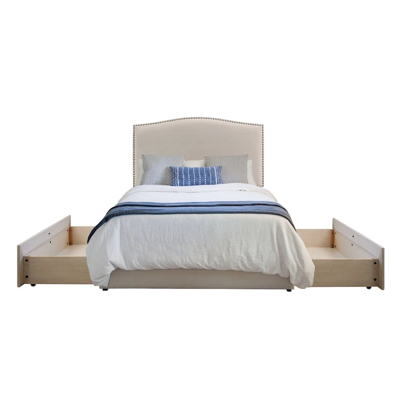 Ivory/Grey Upholstered Platform Storage Bed with 2 Drawers – Queen/King