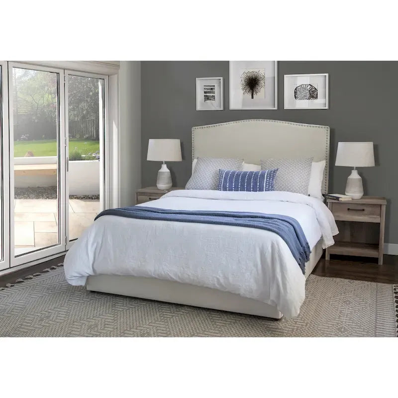 Ivory/Grey Upholstered Platform Storage Bed with 2 Drawers – Queen/King