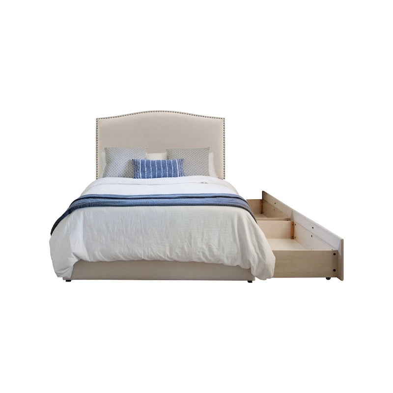 Ivory/Grey Upholstered Platform Storage Bed with 2 Drawers – Queen/King