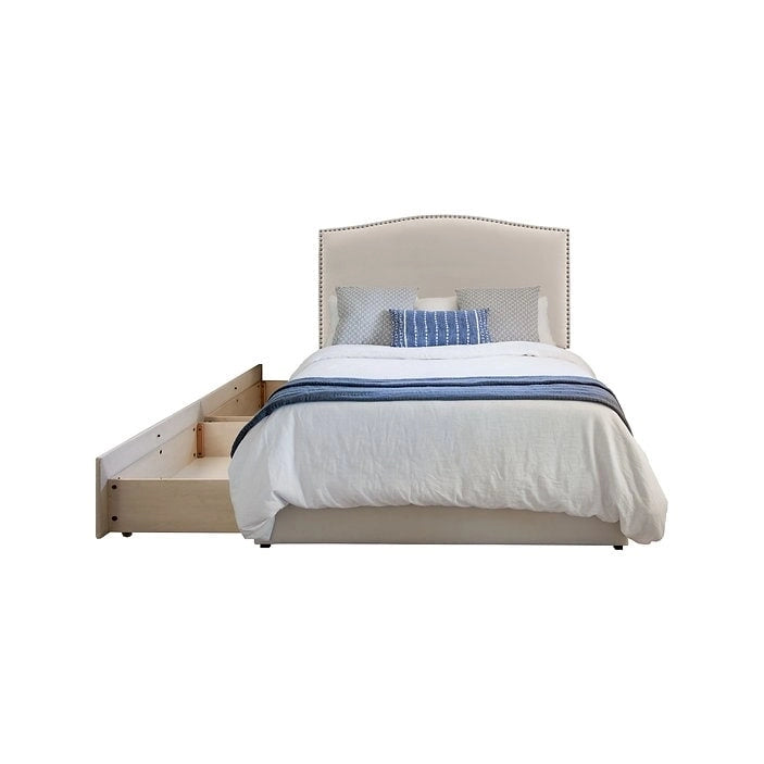 Ivory/Grey Upholstered Platform Storage Bed with 2 Drawers – Queen/King