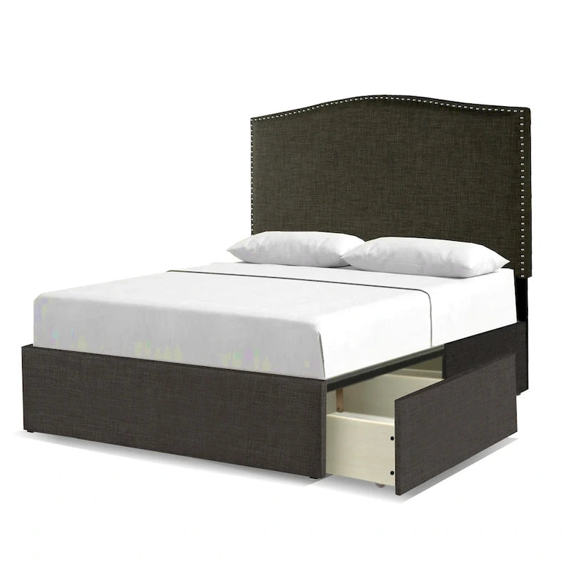 Ivory/Grey Upholstered Platform Storage Bed with 2 Drawers – Queen/King