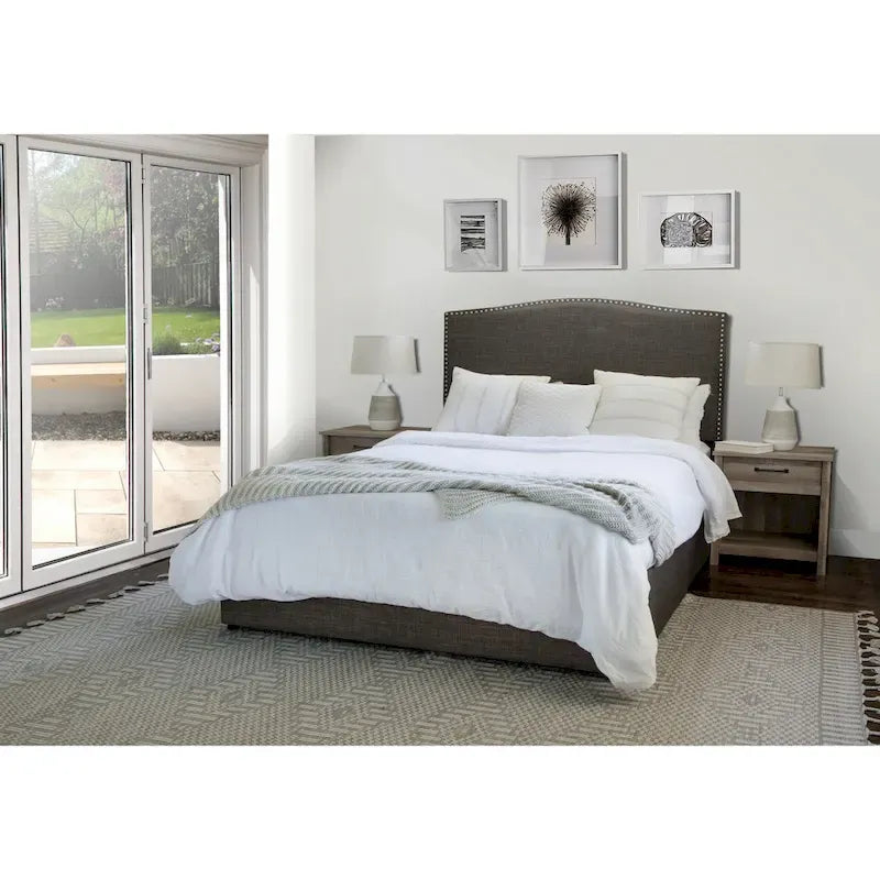 Ivory/Grey Upholstered Platform Storage Bed with 2 Drawers – Queen/King
