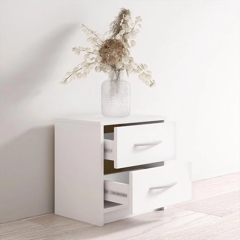 Table de chevet 2 portes, Noir/Blanc, Finition mate, Simple