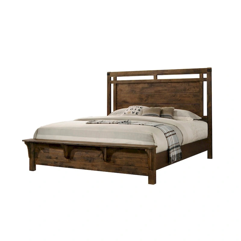 Brown Rustic Wood Panel 5-Piece Bedroom Set, Queen/King