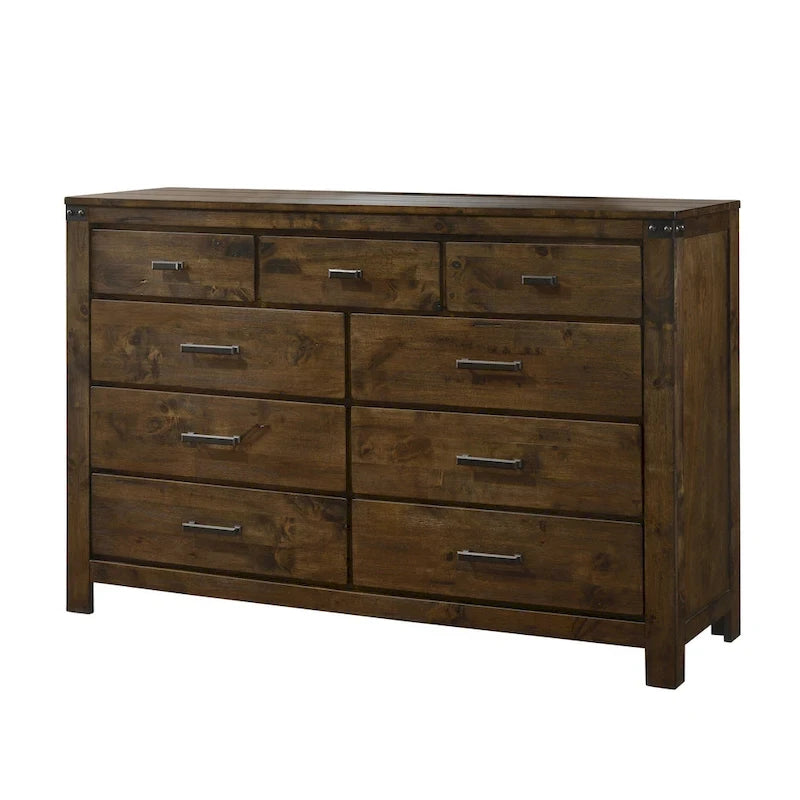 Brown Rustic Wood Panel 5-Piece Bedroom Set, Queen/King