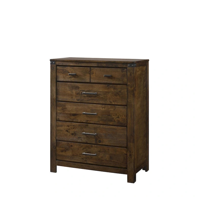 Brown Rustic Wood Panel 5-Piece Bedroom Set, Queen/King