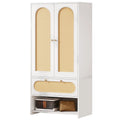 White Rattan Arched Armoire with Drawer & Hanging Rod, Single