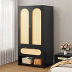 Moasis 70 Rattan Armoire Bedroom Wardrobe with Drawer & Hanging Rod