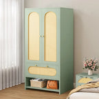 White Rattan Arched Armoire with Drawer & Hanging Rod, Single