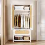 White Rattan Arched Armoire with Drawer & Hanging Rod, Single