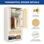 White Rattan Arched Armoire with Drawer & Hanging Rod, Single