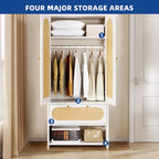 White Rattan Arched Armoire with Drawer & Hanging Rod, Single