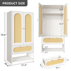 White Rattan Arched Armoire with Drawer & Hanging Rod, Single
