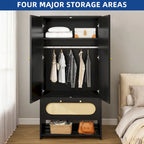 White Rattan Arched Armoire with Drawer & Hanging Rod, Single