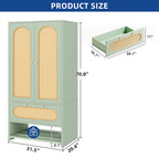 White Rattan Arched Armoire with Drawer & Hanging Rod, Single