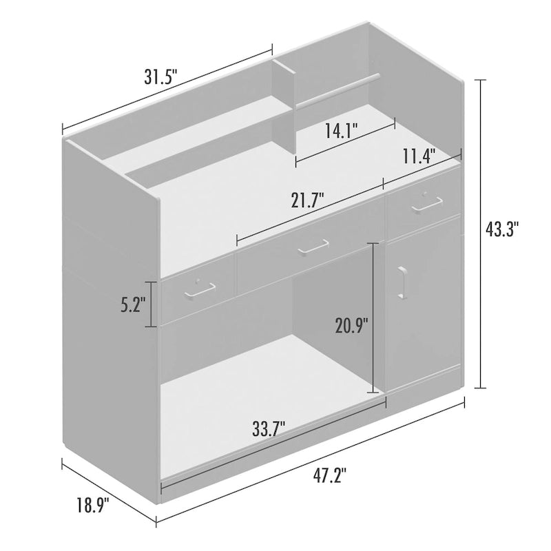 White 3-Drawer Reception Desk, Modern Style, Single-User