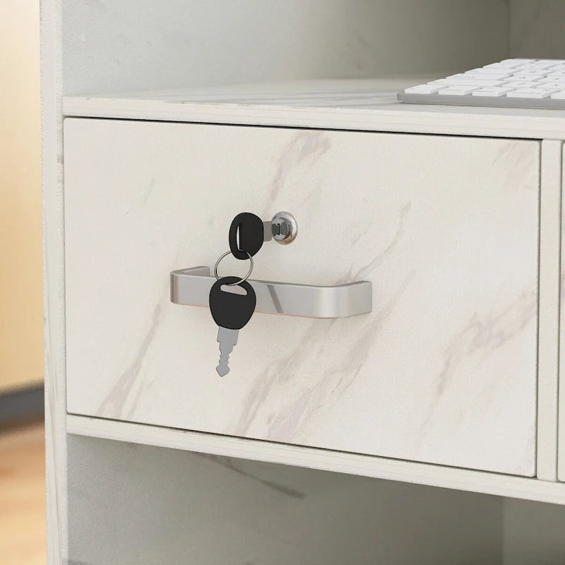 White 3-Drawer Reception Desk, Modern Style, Single-User