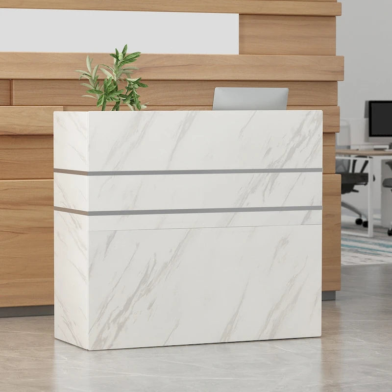 White 3-Drawer Reception Desk, Modern Style, Single-User