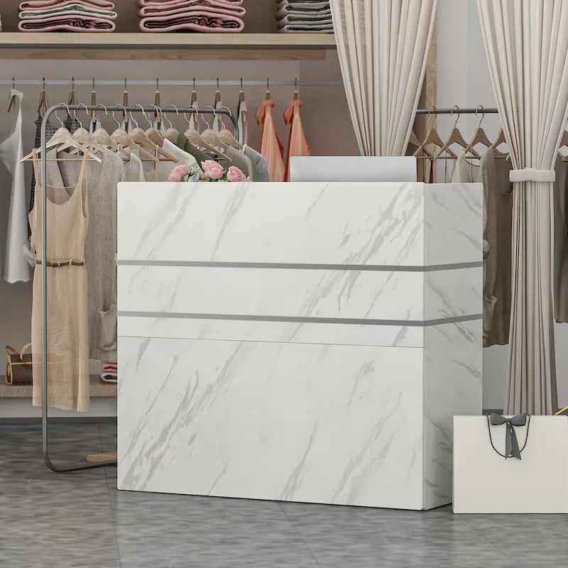 White 3-Drawer Reception Desk, Modern Style, Single-User