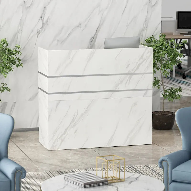 White 3-Drawer Reception Desk, Modern Style, Single-User