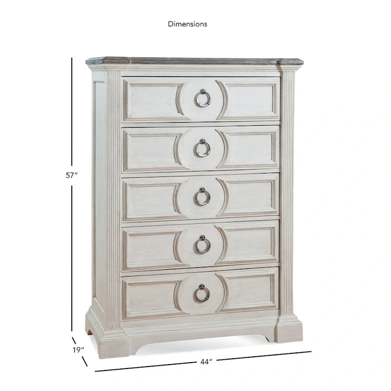 Antique White 6-Piece King Bedroom Set, Farmhouse Style