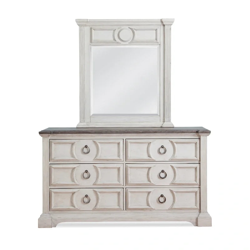 Antique White 6-Piece King Bedroom Set, Farmhouse Style