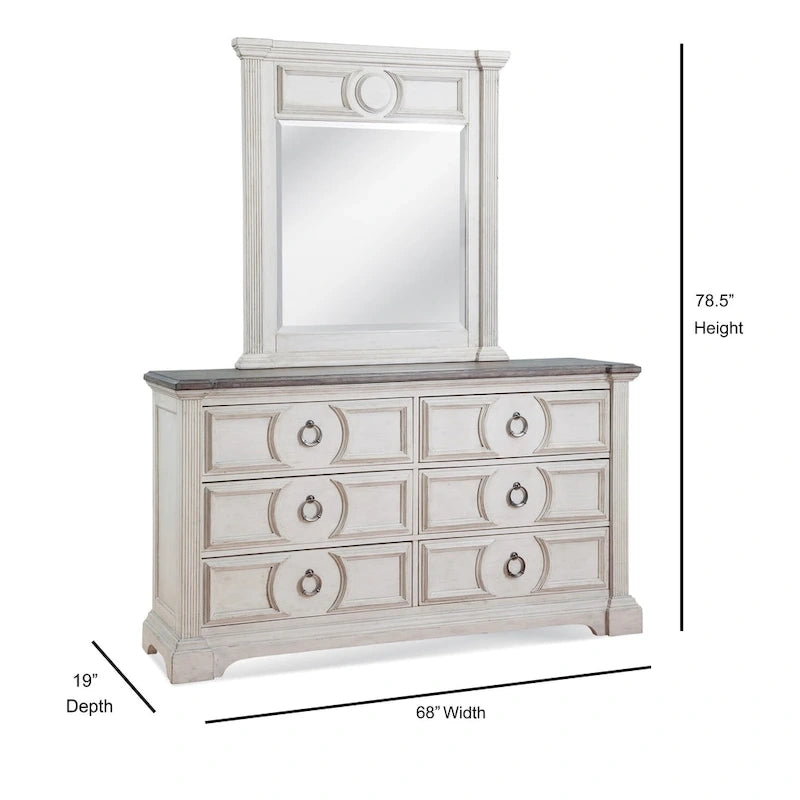Antique White 6-Piece King Bedroom Set, Farmhouse Style