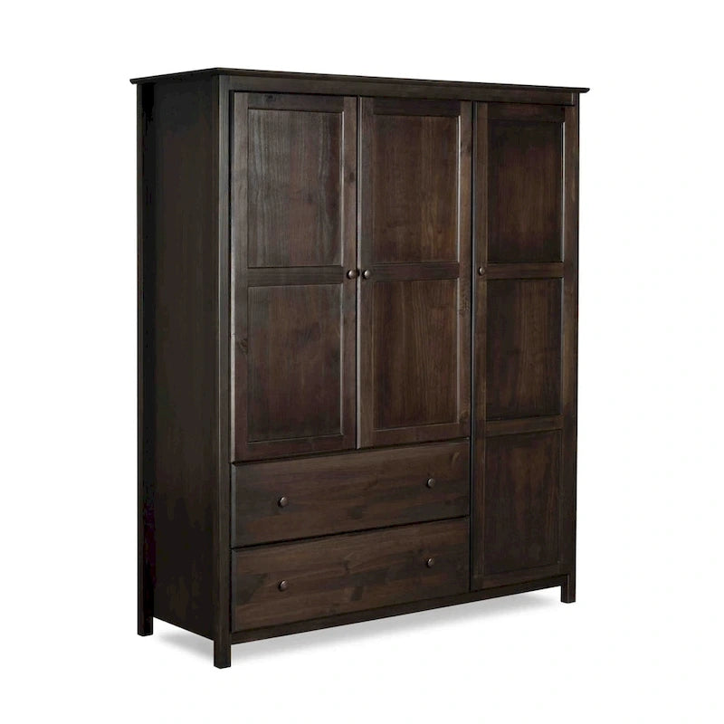 Shaker-Style 3-Door Wood Armoire, Espresso/Walnut/Cherry, 1-Person