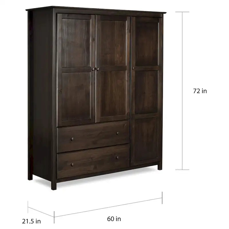 Shaker-Style 3-Door Wood Armoire, Espresso/Walnut/Cherry, 1-Person