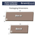 Shaker-Style 3-Door Wood Armoire, Espresso/Walnut/Cherry, 1-Person