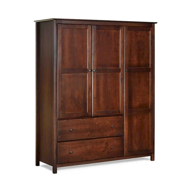 Shaker-Style 3-Door Wood Armoire, Espresso/Walnut/Cherry, 1-Person