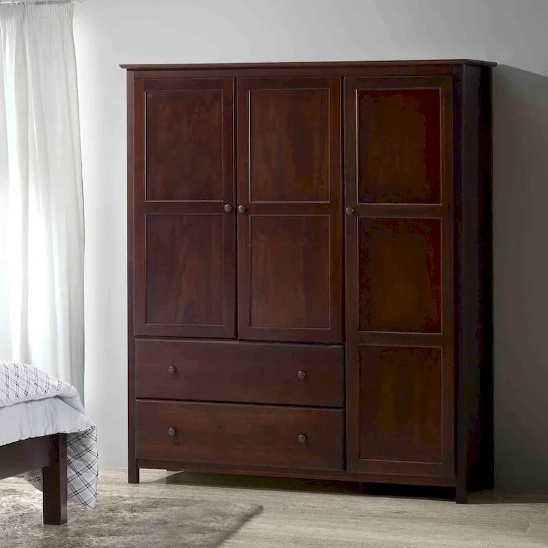 Shaker-Style 3-Door Wood Armoire, Espresso/Walnut/Cherry, 1-Person