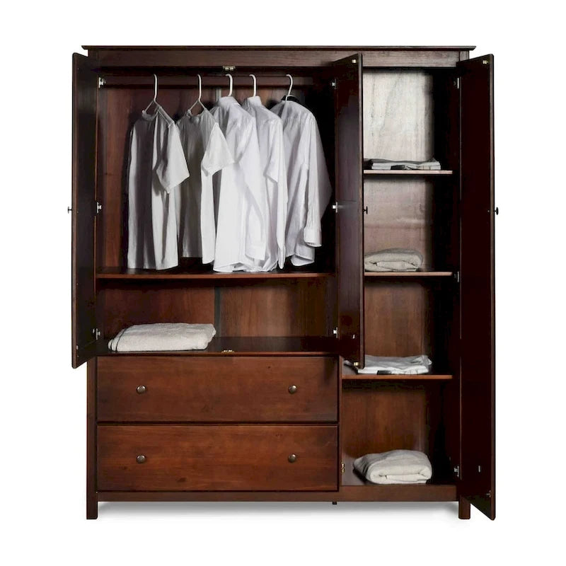 Shaker-Style 3-Door Wood Armoire, Espresso/Walnut/Cherry, 1-Person