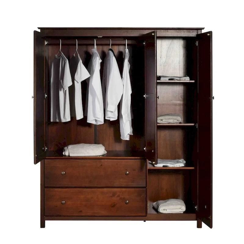 Shaker-Style 3-Door Wood Armoire, Espresso/Walnut/Cherry, 1-Person