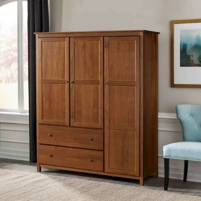 Shaker-Style 3-Door Wood Armoire, Espresso/Walnut/Cherry, 1-Person