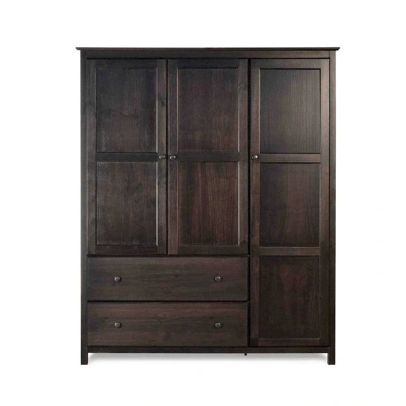 Shaker-Style 3-Door Wood Armoire, Espresso/Walnut/Cherry, 1-Person