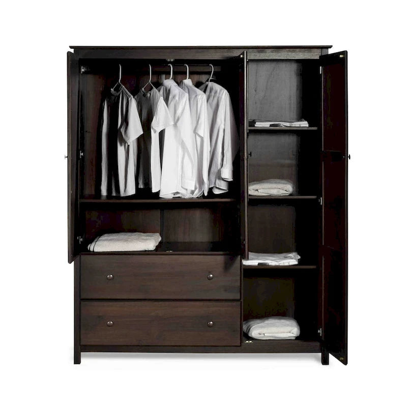 Shaker-Style 3-Door Wood Armoire, Espresso/Walnut/Cherry, 1-Person
