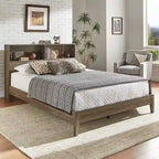 Grey / White / Cherry Bookcase Queen Platform Bed with USB Ports – 1-Person