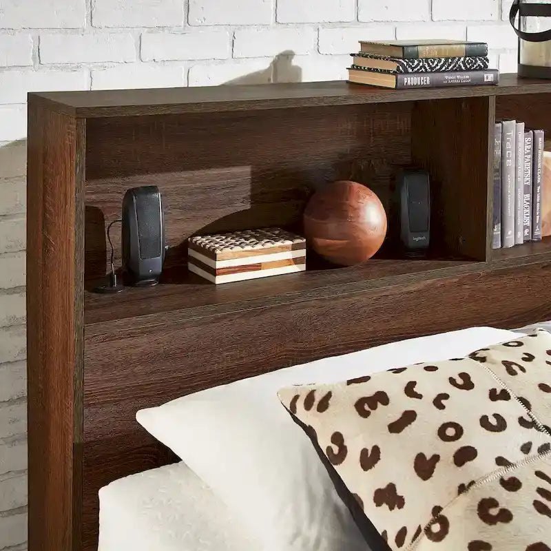 Grey / White / Cherry Bookcase Queen Platform Bed with USB Ports – 1-Person