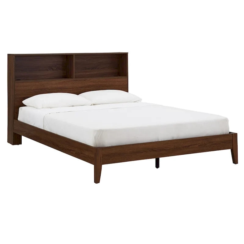 Grey / White / Cherry Bookcase Queen Platform Bed with USB Ports – 1-Person