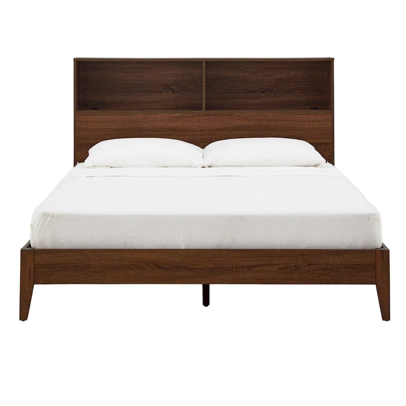 Grey / White / Cherry Bookcase Queen Platform Bed with USB Ports – 1-Person
