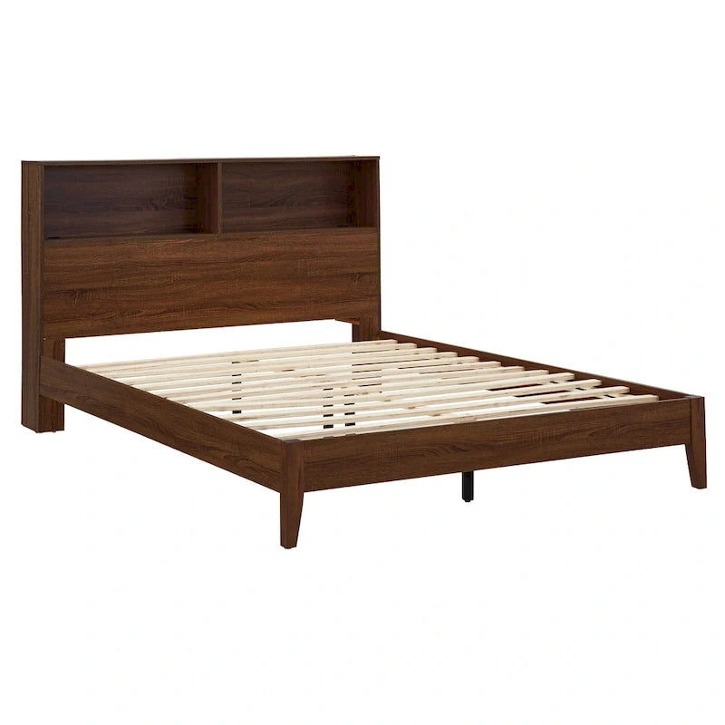 Grey / White / Cherry Bookcase Queen Platform Bed with USB Ports – 1-Person
