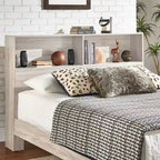 Grey / White / Cherry Bookcase Queen Platform Bed with USB Ports – 1-Person