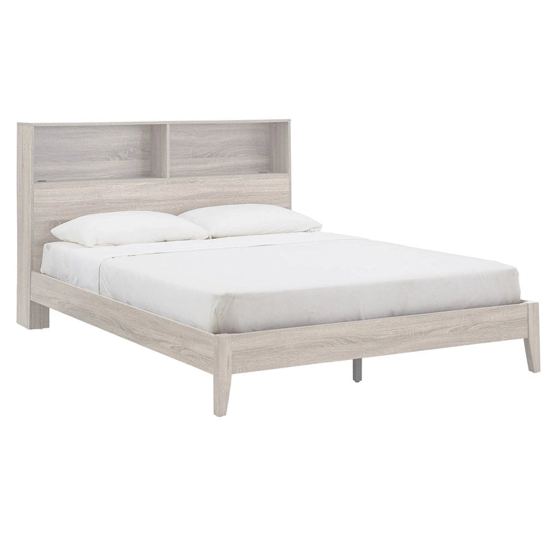 Grey / White / Cherry Bookcase Queen Platform Bed with USB Ports – 1-Person
