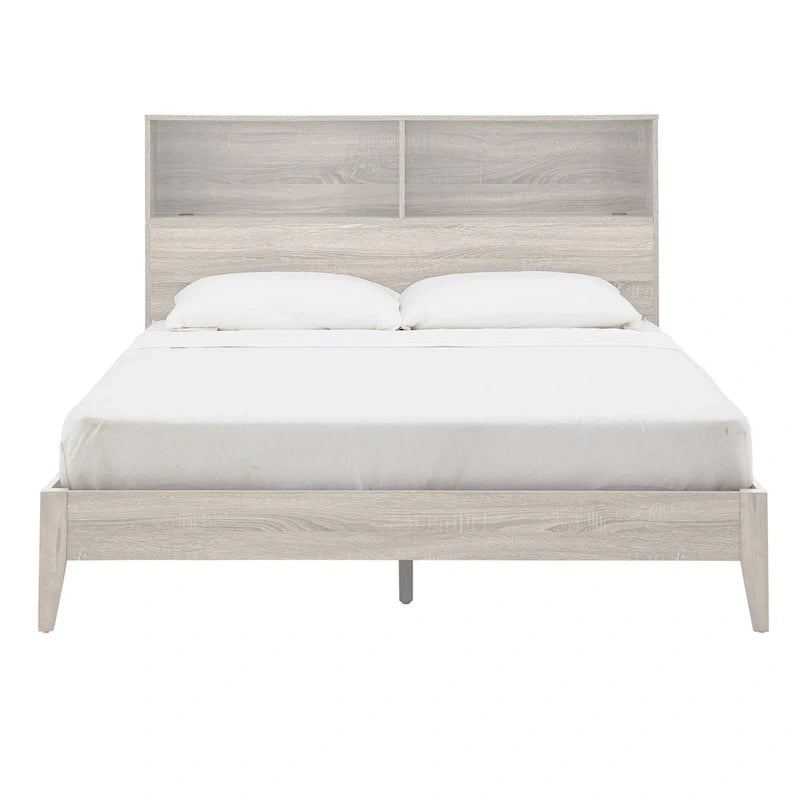 Grey / White / Cherry Bookcase Queen Platform Bed with USB Ports – 1-Person