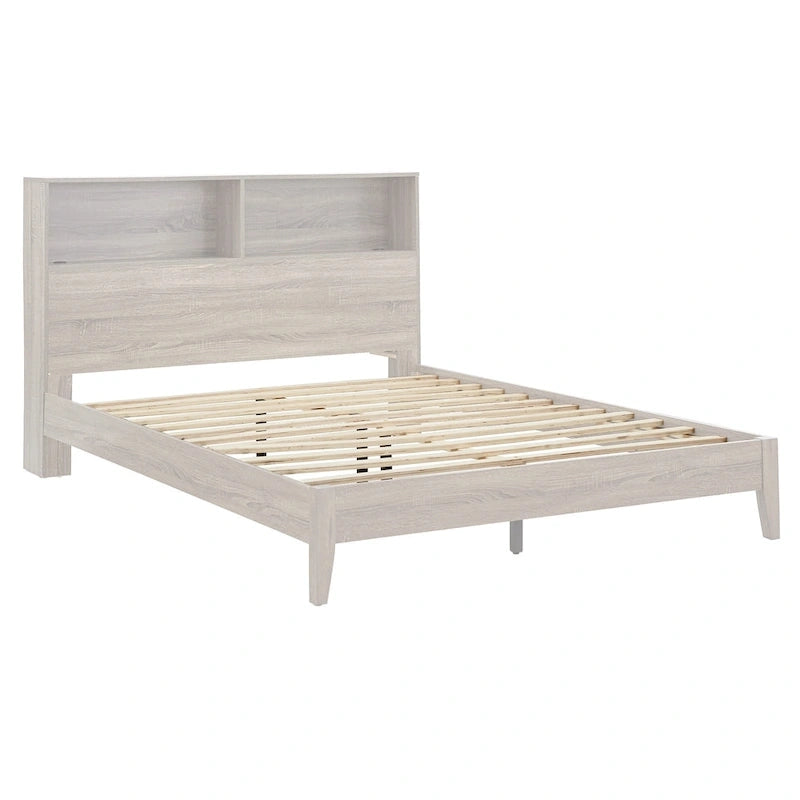 Grey / White / Cherry Bookcase Queen Platform Bed with USB Ports – 1-Person