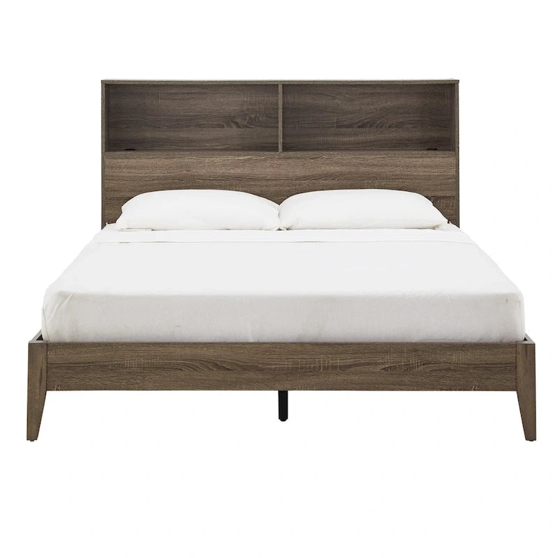 Grey / White / Cherry Bookcase Queen Platform Bed with USB Ports – 1-Person